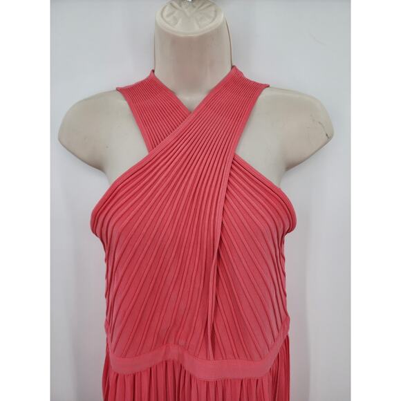 Ted Baker Loueli Cross Front Pleated Midi Dress Coral Size 3 US 10-12 - Picture 8 of 16